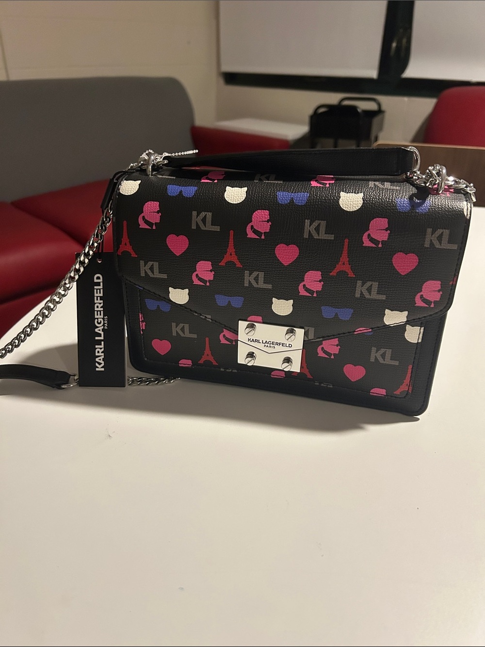 NWT Karl Lagerfeld Paris Maybelle Flap Crossbody Paris Heart Cat Bag
